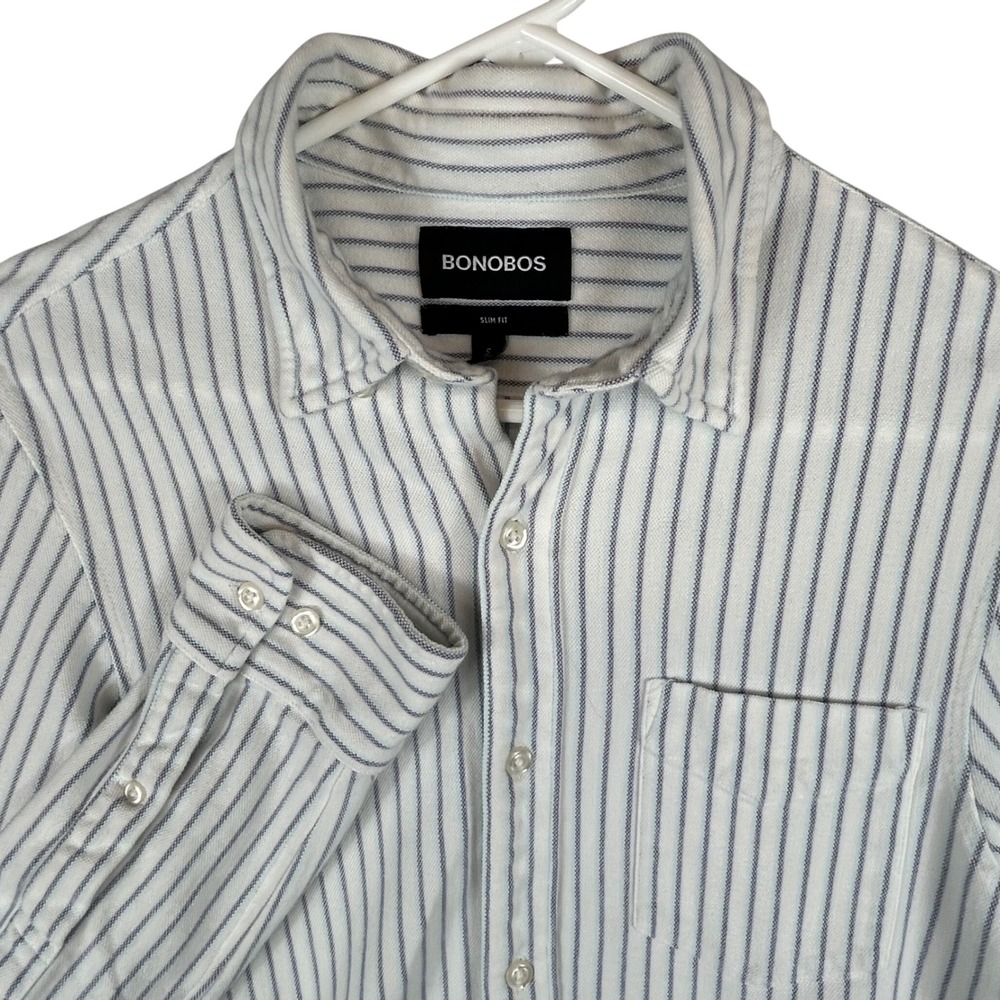 Bonobos Mens Slim Fit Striped Button Down Shirt White Blue BKT10958S Size S
